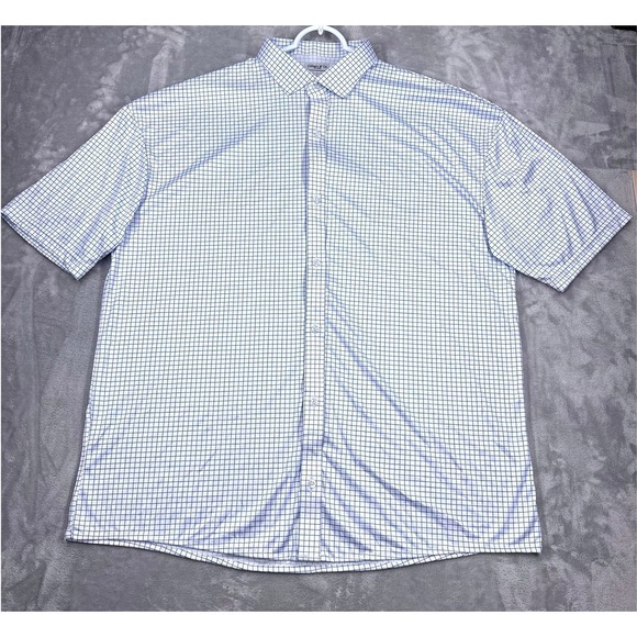 Collars & Co. Other - COLLARS & CO. Dress Collar Polo Men 3XL White Blue Grid Performance Short Sleeve
